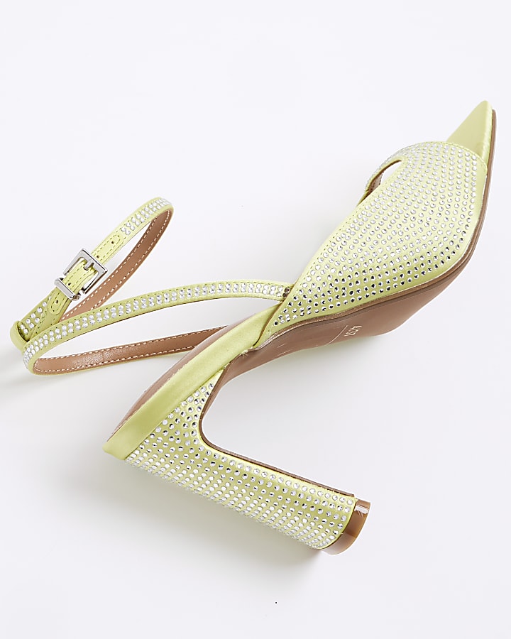 Yellow Satin Diamante Heeled Sandals