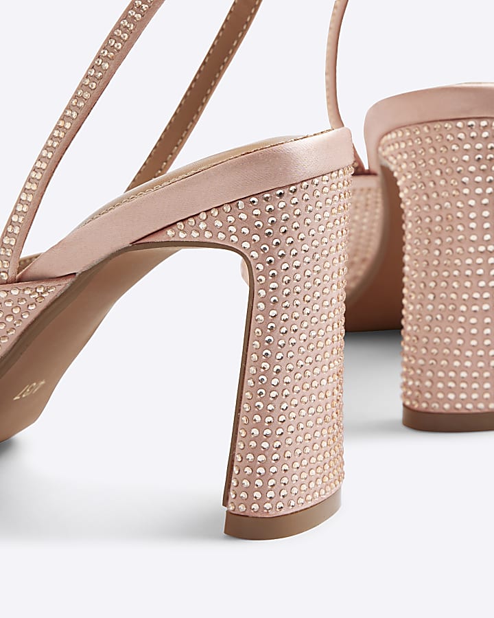 Pink Satin Diamante Heeled Sandals