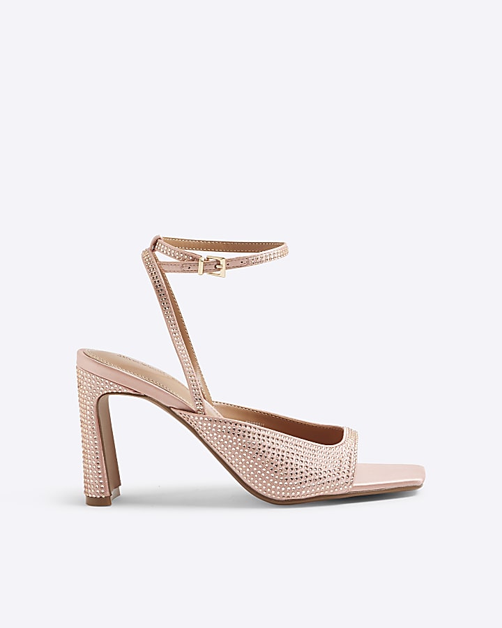 Pink Satin Diamante Heeled Sandals