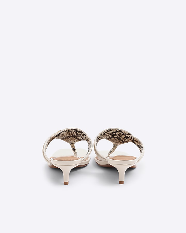 Cream Snaffle Detail Toe Thong Kitten Heels