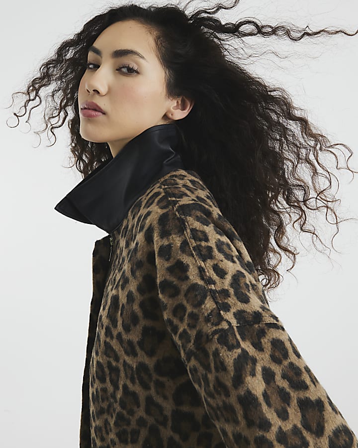 Brown Long Sleeve Leopard Jacket