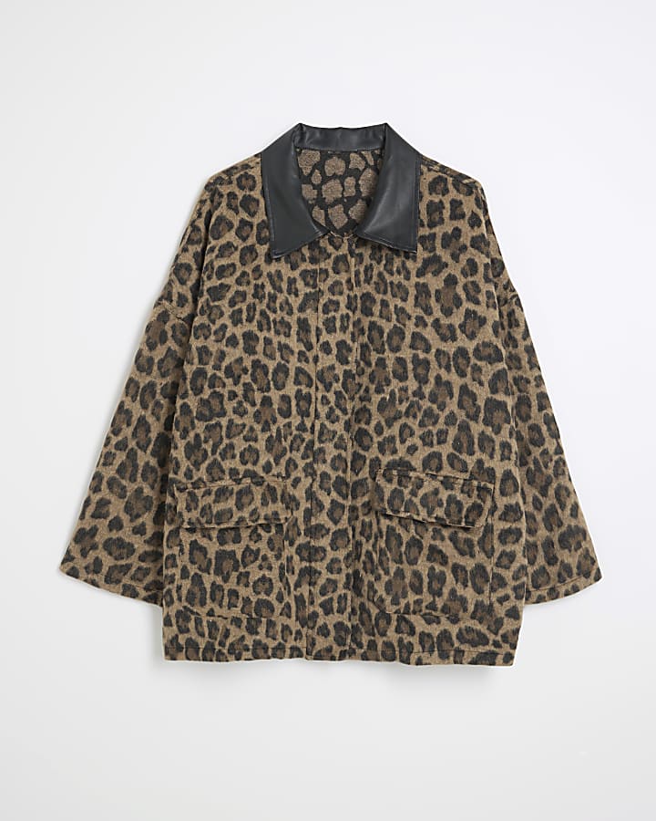 Brown Long Sleeve Leopard Jacket