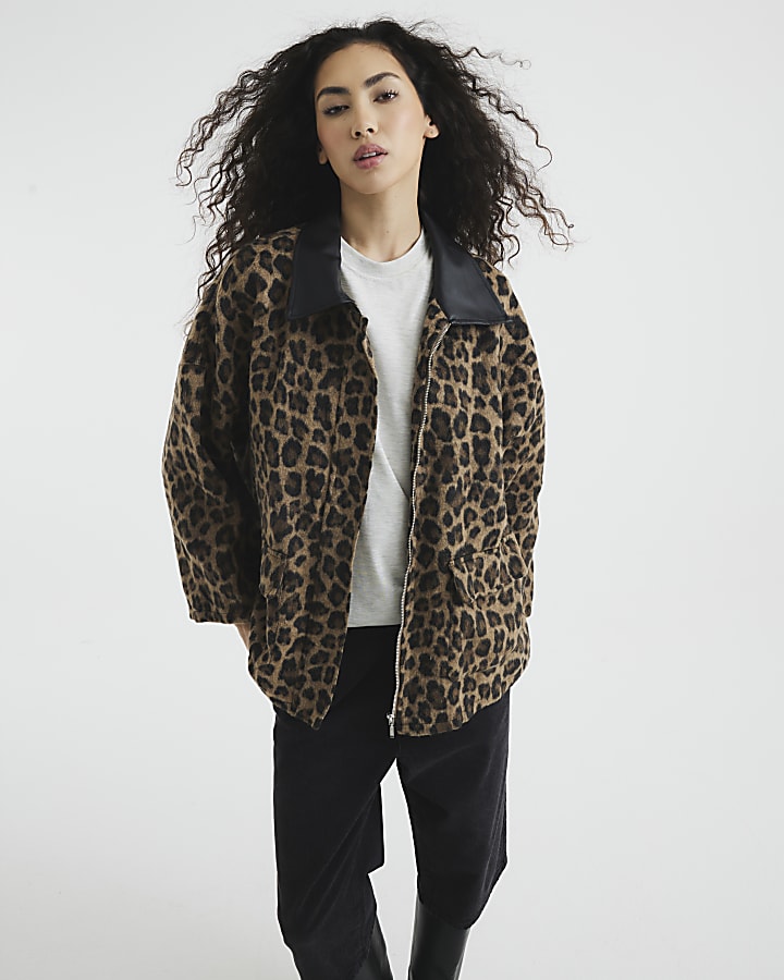 Brown Long Sleeve Leopard Jacket