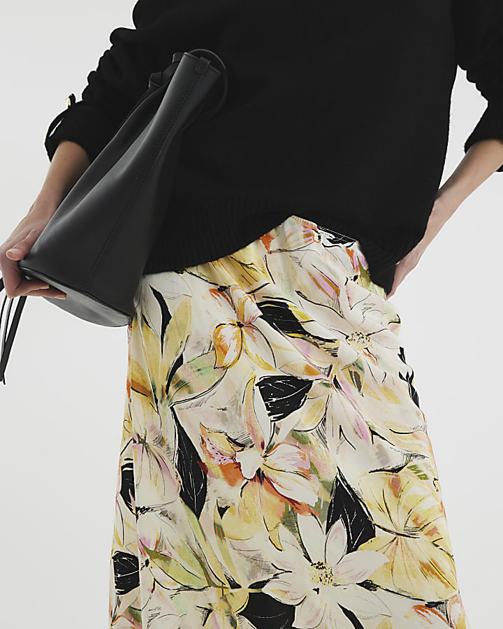 Yellow Floral Midi Skirt