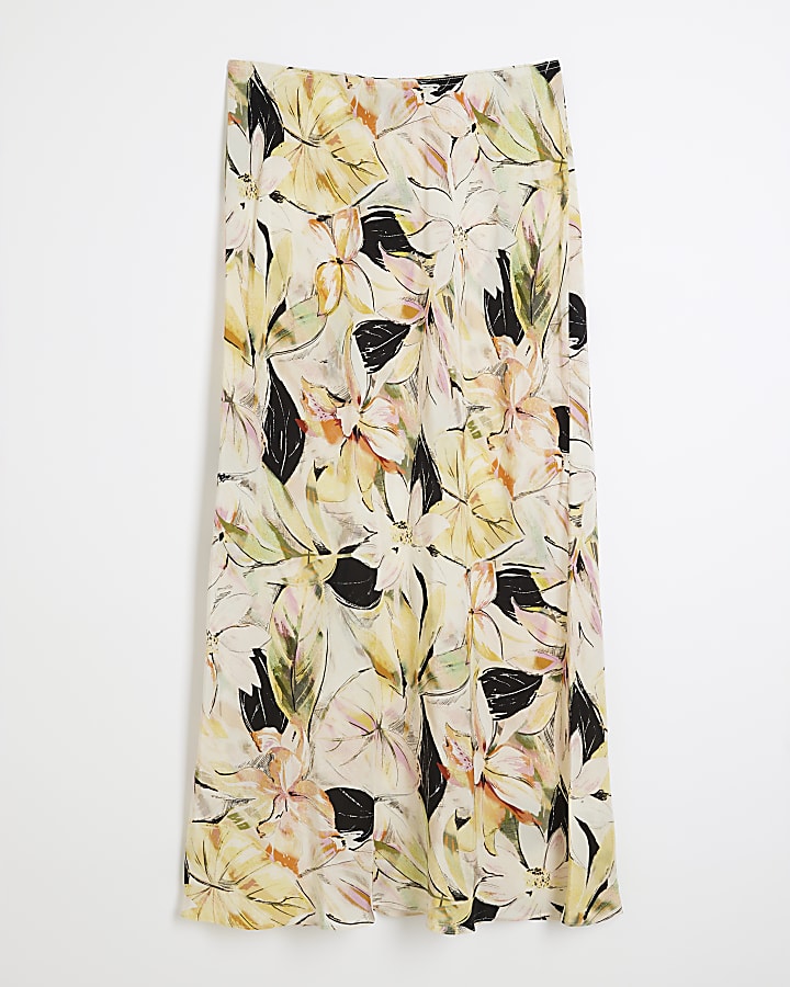 Yellow Floral Midi Skirt