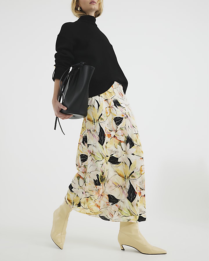 Yellow Floral Midi Skirt