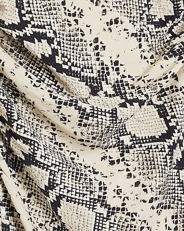 Cream Snake Print Cowl Neck Midi Dress