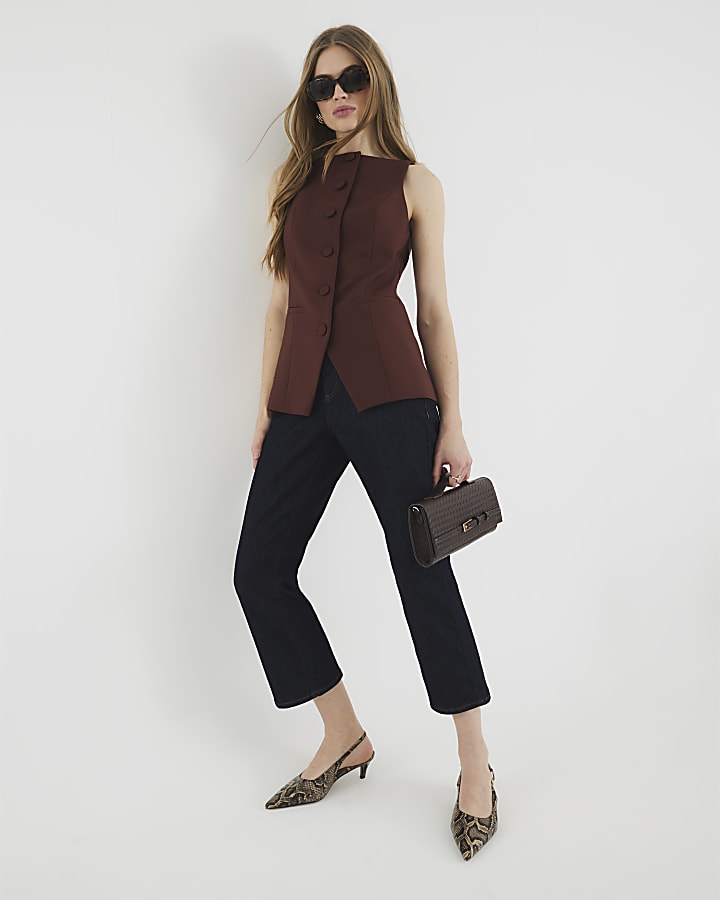 Brown Square Neck Strappy Waistcoat