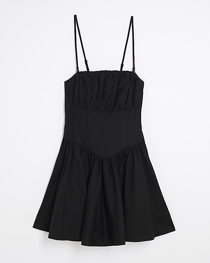 Black Sleeveless Bandeau Corset Mini Dress