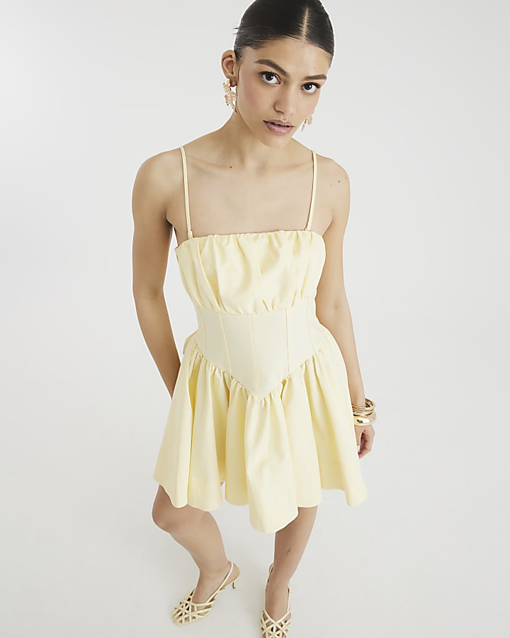 Yellow Sleeveless Corset Mini Dress