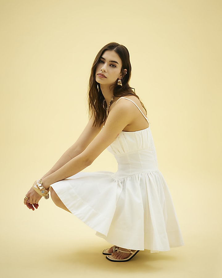 White Sleeveless Bandeau Corset Mini Dress