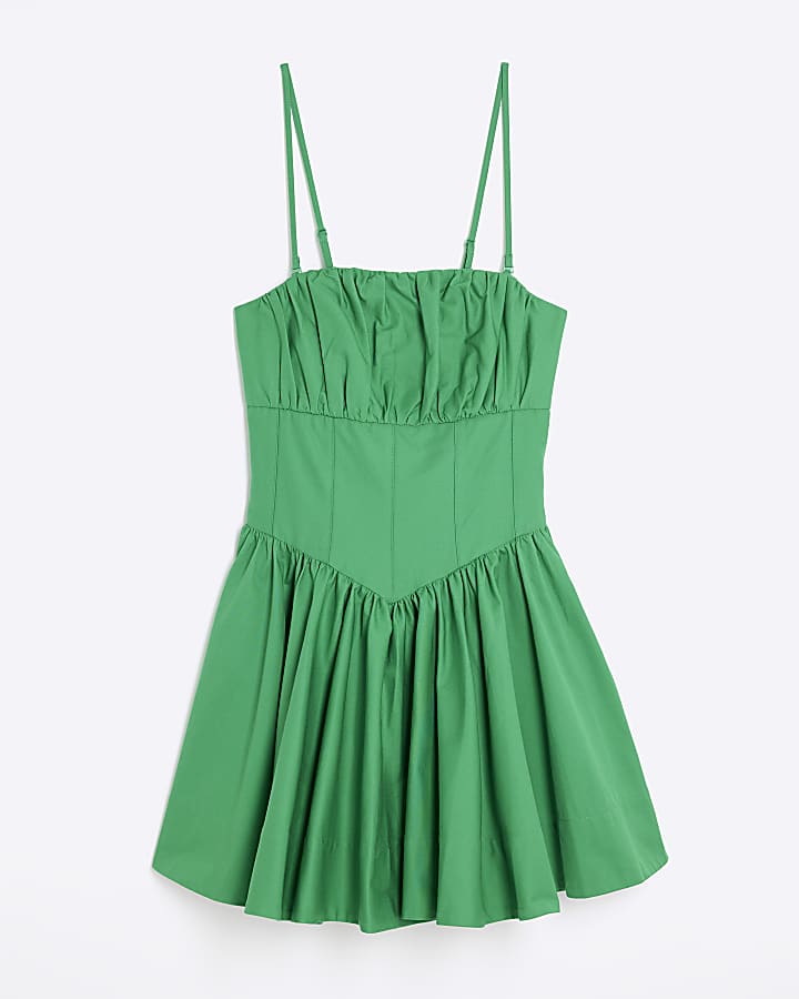 Green Sleeveless Bandeau Corset Mini Dress