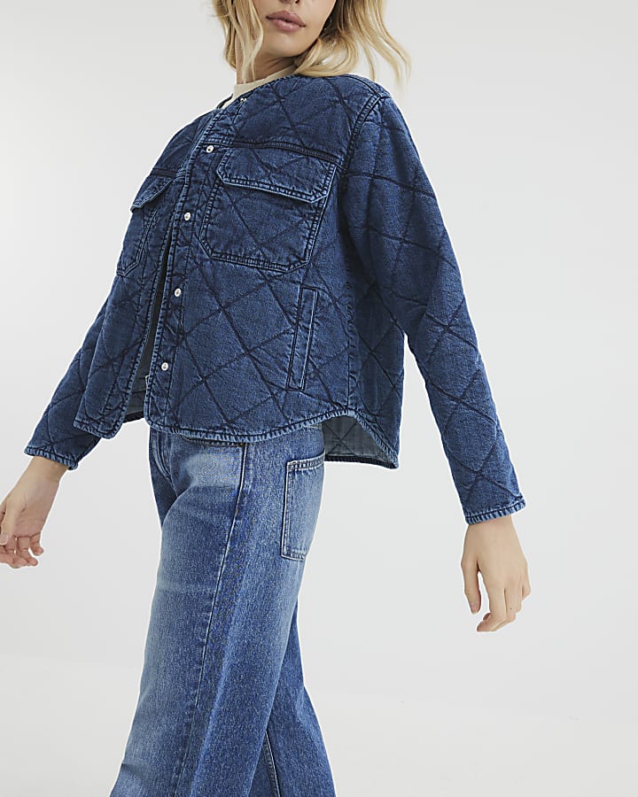 Blue Denim Long Sleeve Quilted Jacket