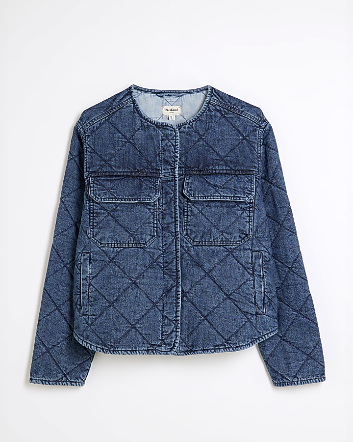 Blue Denim Long Sleeve Quilted Jacket