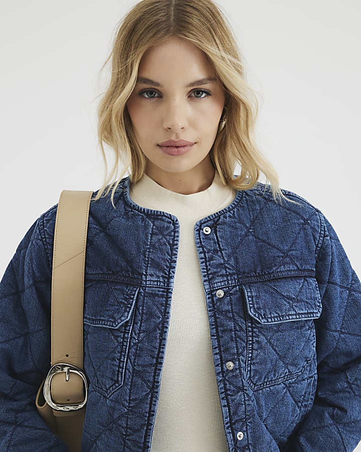 Blue Denim Long Sleeve Quilted Jacket