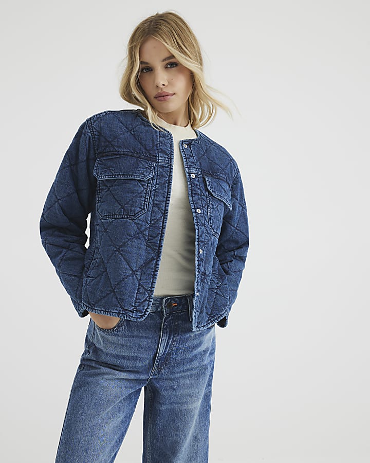 Blue Denim Long Sleeve Quilted Jacket