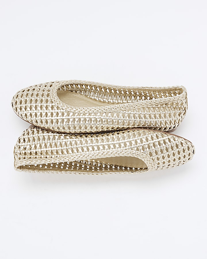 Gold Woven Ballet Pumps