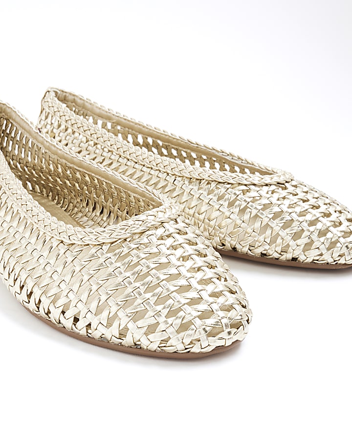 Gold Woven Ballet Pumps