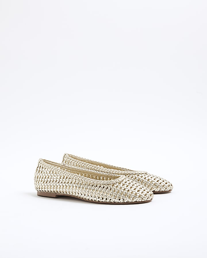 Gold Woven Ballet Pumps