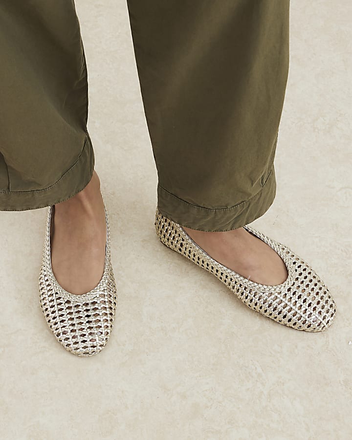 Gold Woven Ballet Pumps