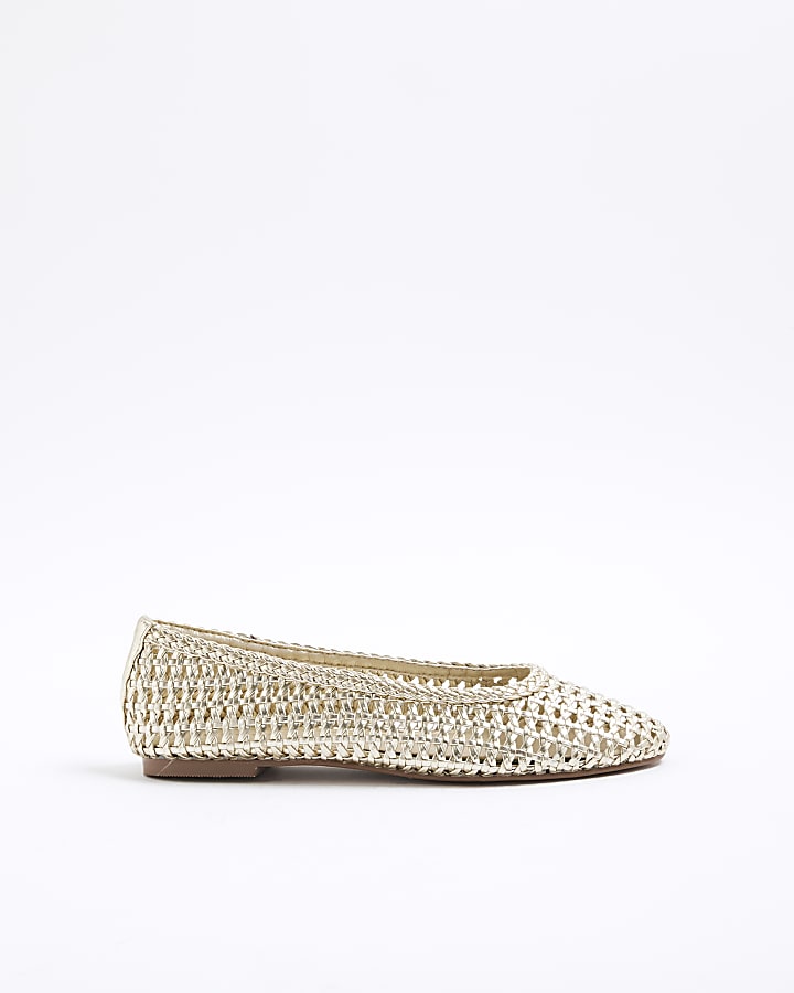 Gold Woven Ballet Pumps