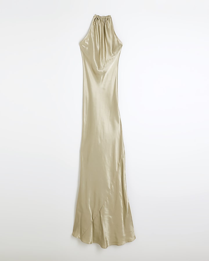 Gold Halter Neck Slip Maxi Dress