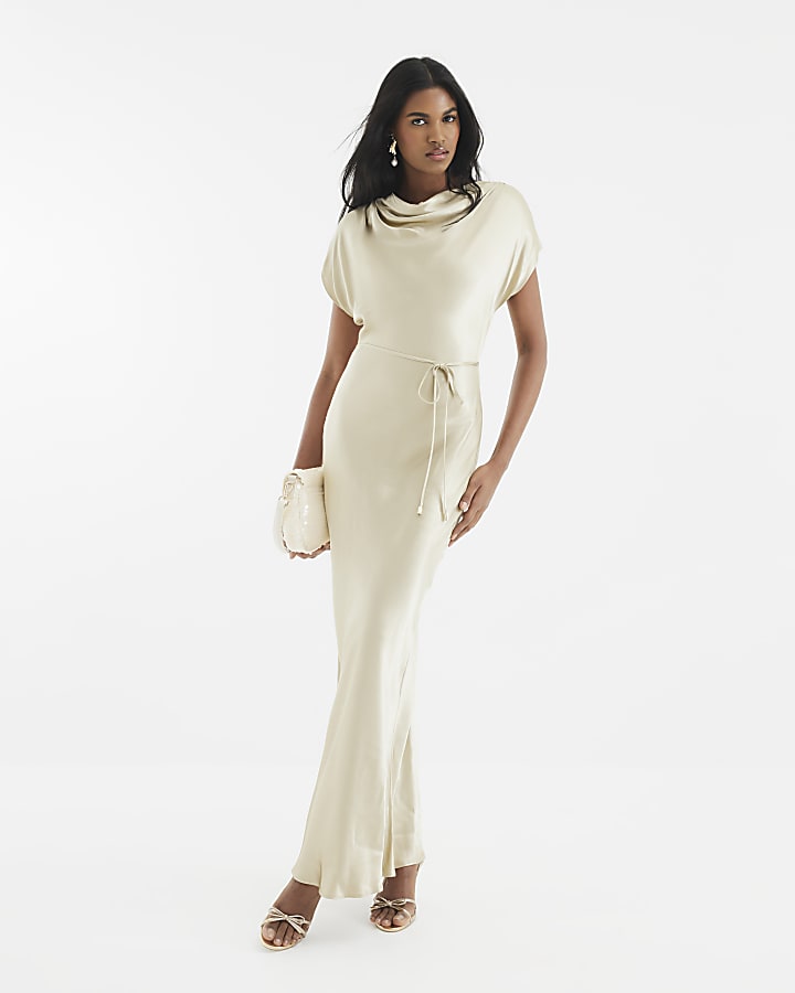 Gold Cowl Neck Maxi Dress