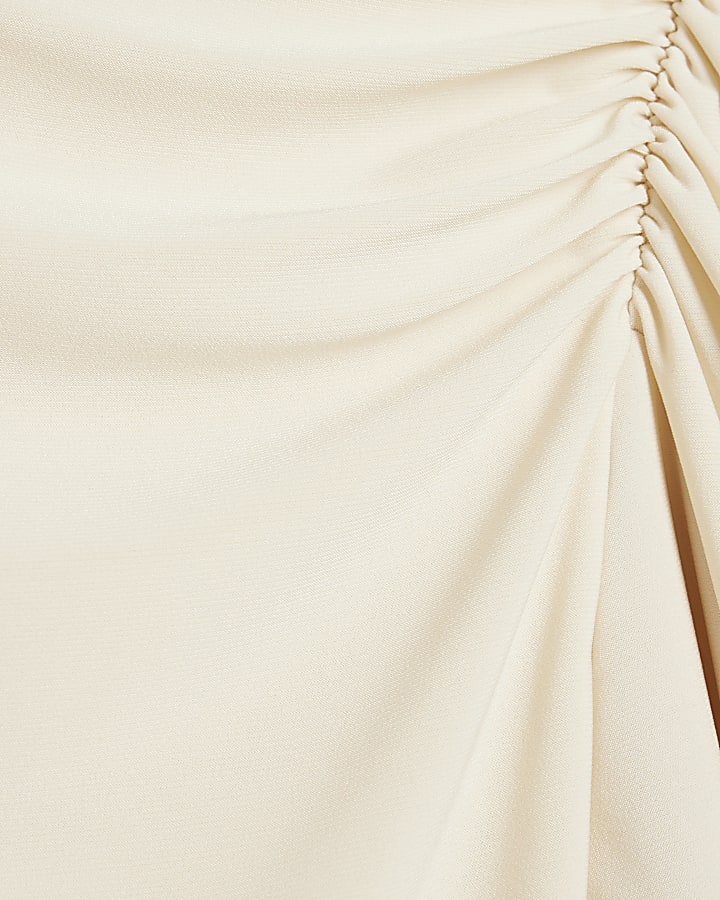Cream Ruched Hanky Hem Mini Dress