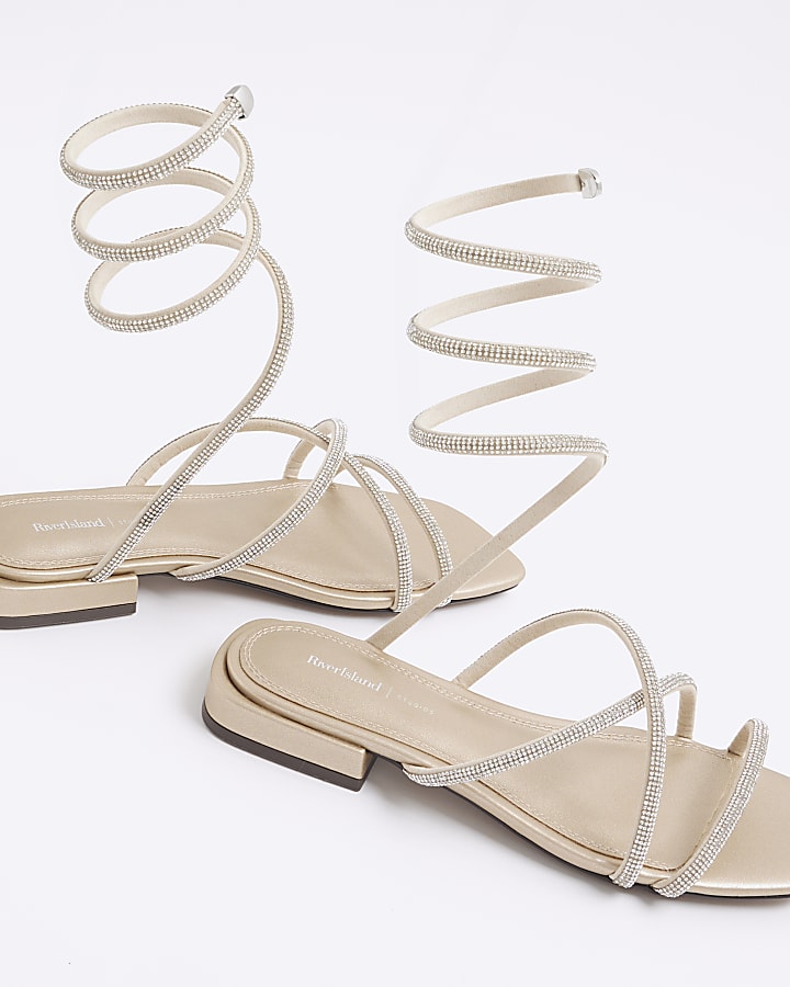 Silver Embellished Wire Swirl Flat Sandals