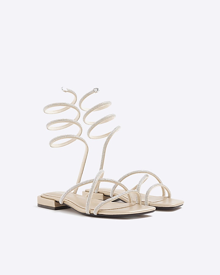Silver Embellished Wire Swirl Flat Sandals