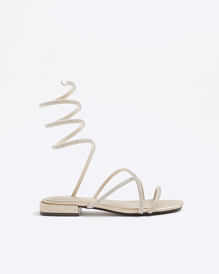 Silver Embellished Wire Swirl Flat Sandals