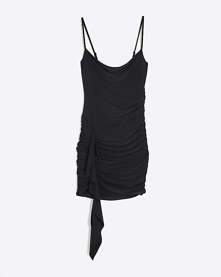 Black Sleeveless Ruched Mini Dress