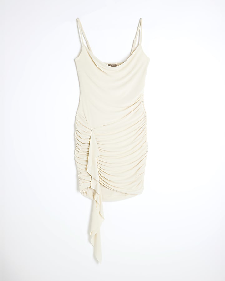 Cream Sleeveless Ruched Mini Dress