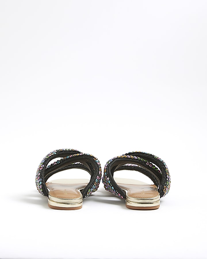 Multi Colour Embellished Twisted Flat Sandals