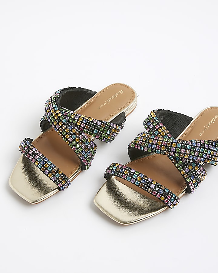 Multi Colour Embellished Twisted Flat Sandals