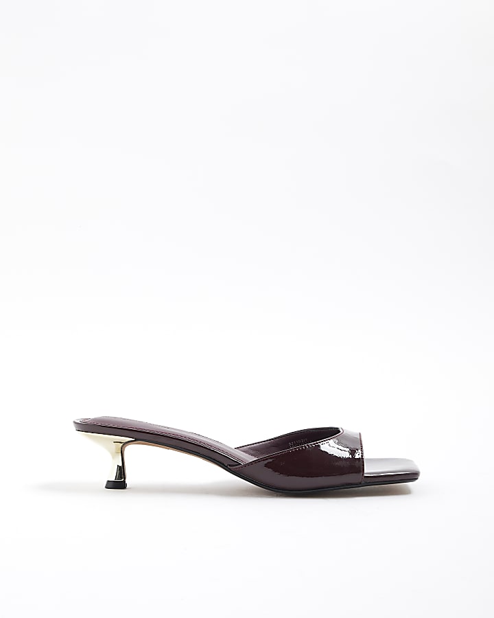 Brown Kitten Heeled Mule Sandals