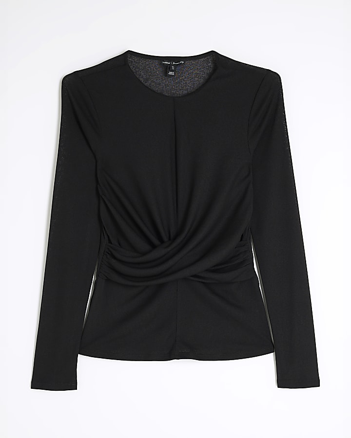 Black Long Sleeve Wrap Top