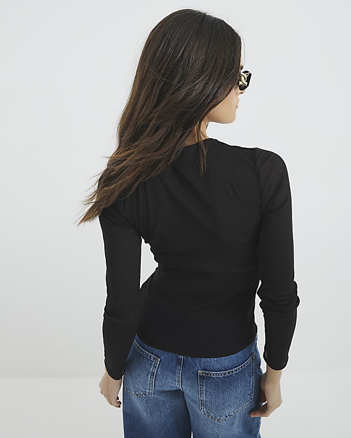 Black Long Sleeve Wrap Top