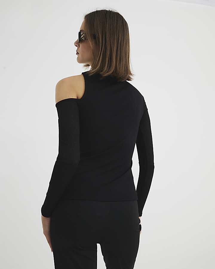 Black Long Sleeve Cut Out Top