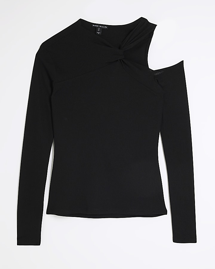 Black Long Sleeve Cut Out Top