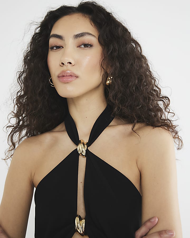 Black Halter Neck Midi Dress