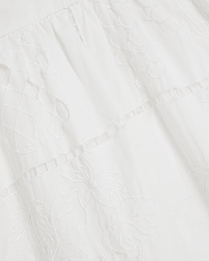 White Short Sleeve Cutwork Maxi Dress