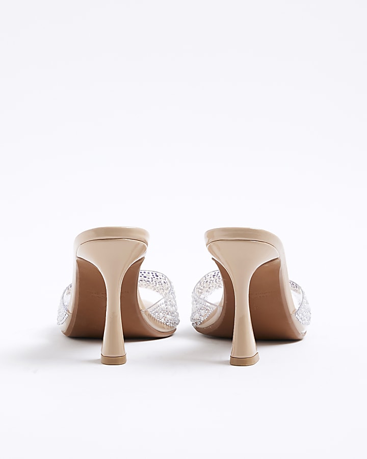Pink Pearl Perspex Heeled Mule Sandals
