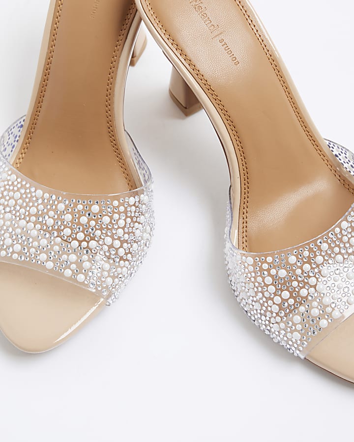 Pink Pearl Perspex Heeled Mule Sandals