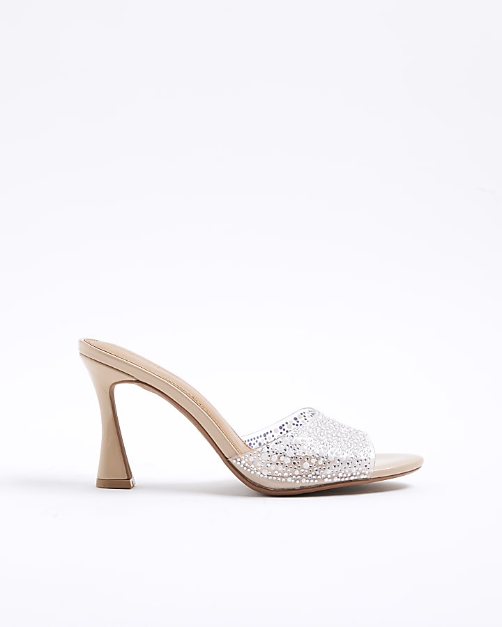 Pink Pearl Perspex Heeled Mule Sandals