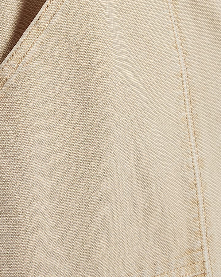 Beige Canvas Barrel Leg Trousers