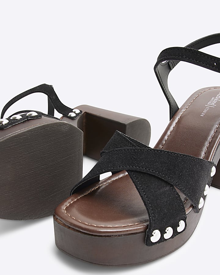 Black Suede Cross Over Platform Clogs