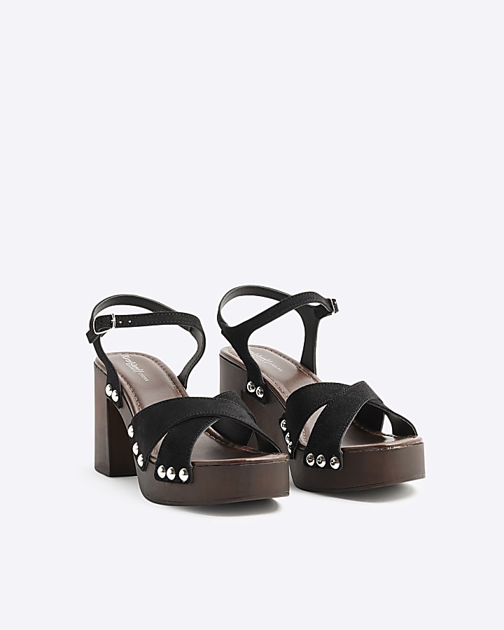 Black Suede Cross Over Platform Clogs