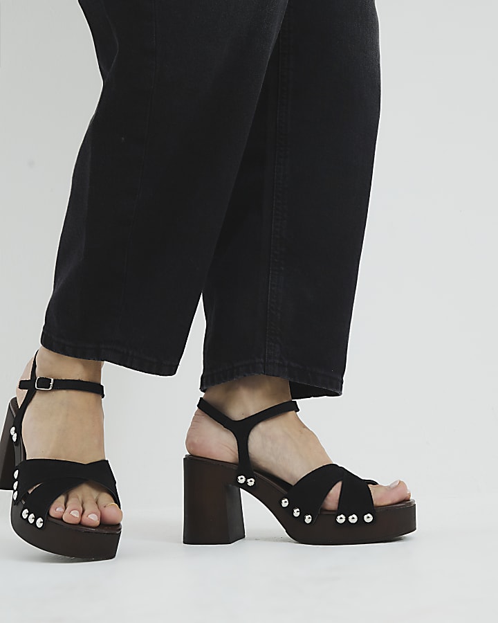 Black Suede Cross Over Platform Clogs