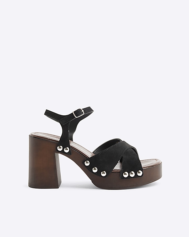 Black Suede Cross Over Platform Clogs